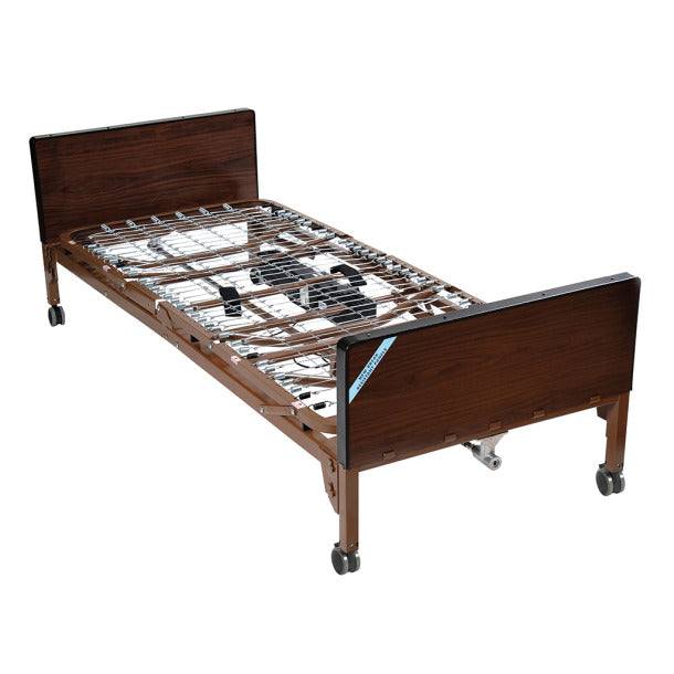 Durable Full-electric bed for rent with side rails and mattress.