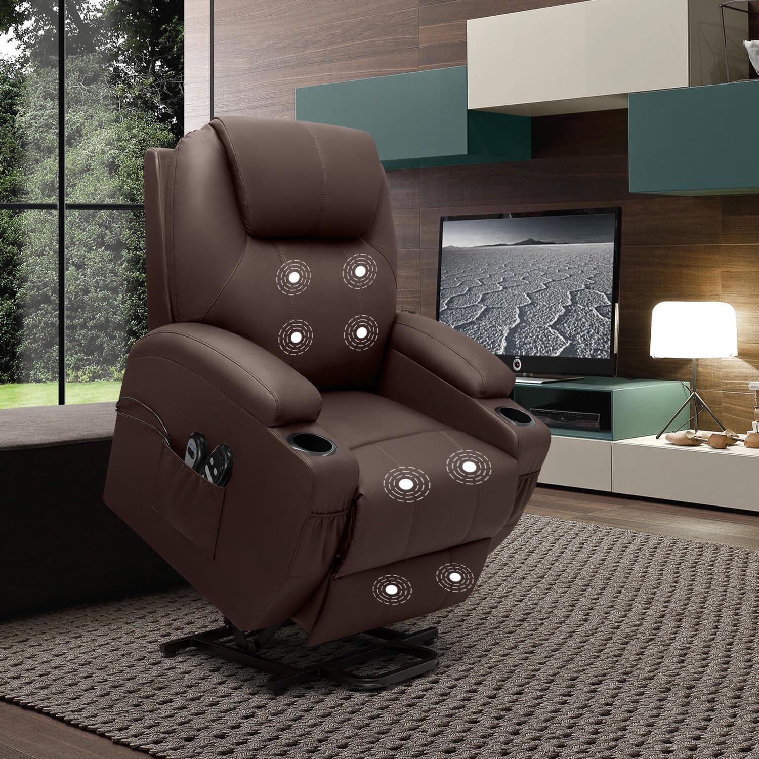 Electric Power Lift Recliner Chair for Elderly Reclining Sofa for Living Room with Massage, Side Pockets and Cup Holders