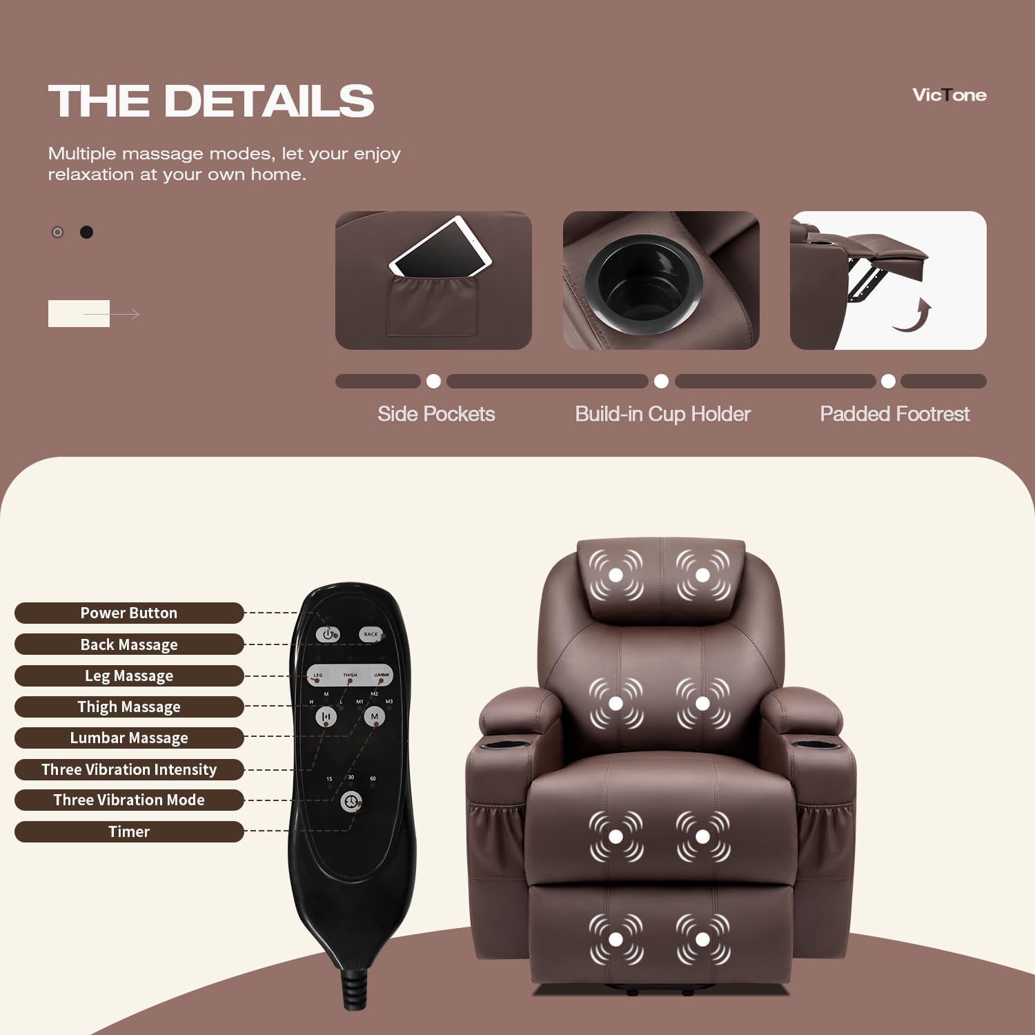Electric Power Lift Recliner Chair for Elderly Reclining Sofa for Living Room with Massage, Side Pockets and Cup Holders