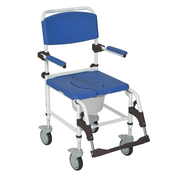 Aluminum Rehab Shower Commode Chair with Four Rear-locking Casters