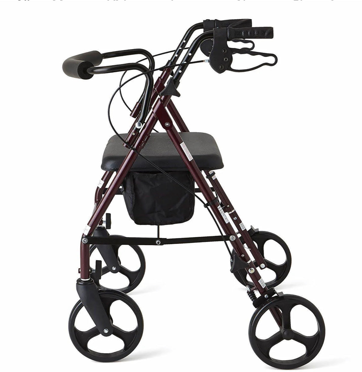 Medline Basic Steel Heavy-Duty Bariatric Rollator Burgundy