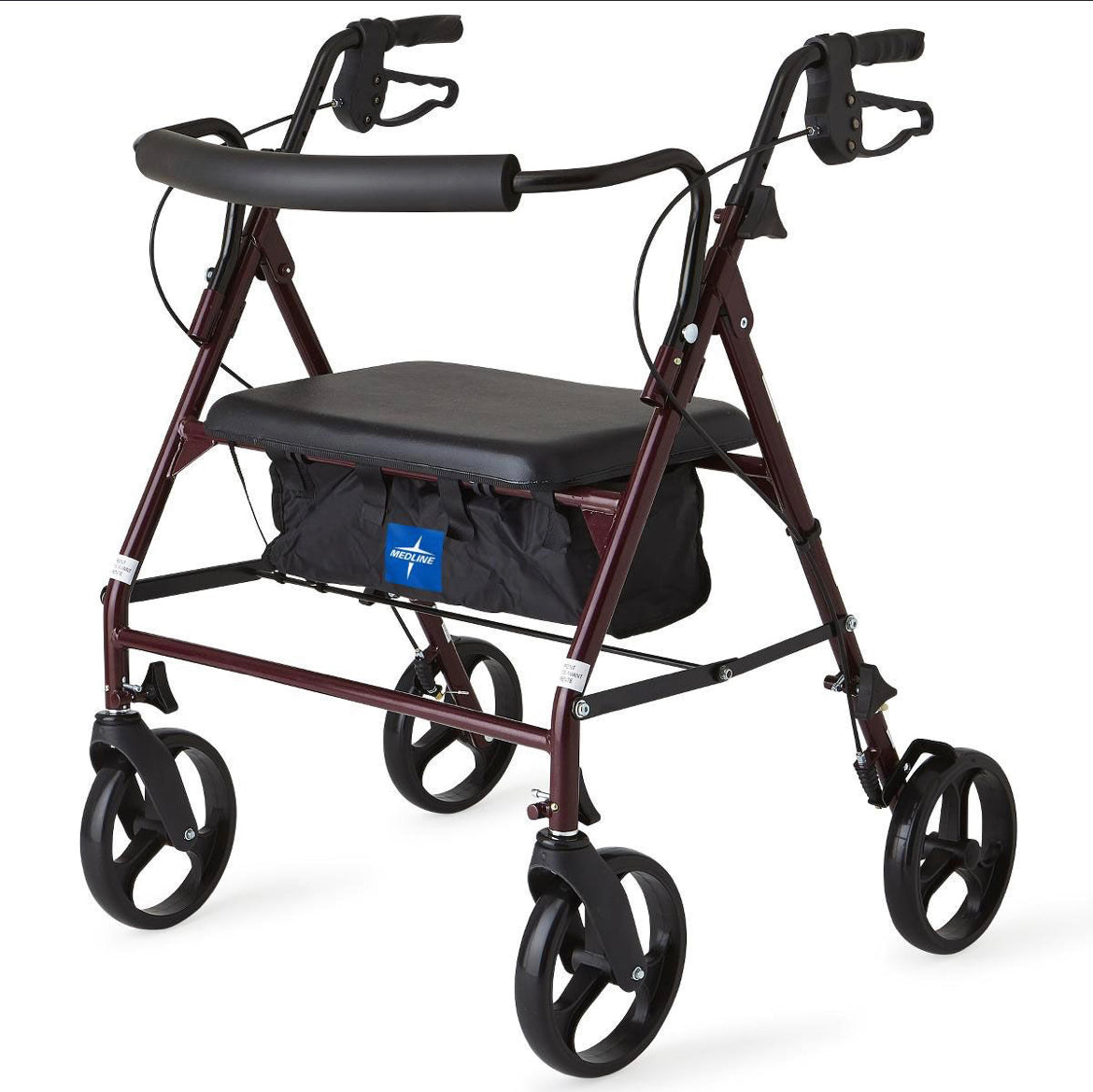 Medline Basic Steel Heavy-Duty Bariatric Rollator Burgundy