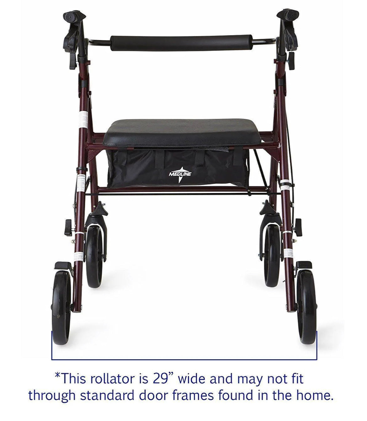 Medline Basic Steel Heavy-Duty Bariatric Rollator Burgundy