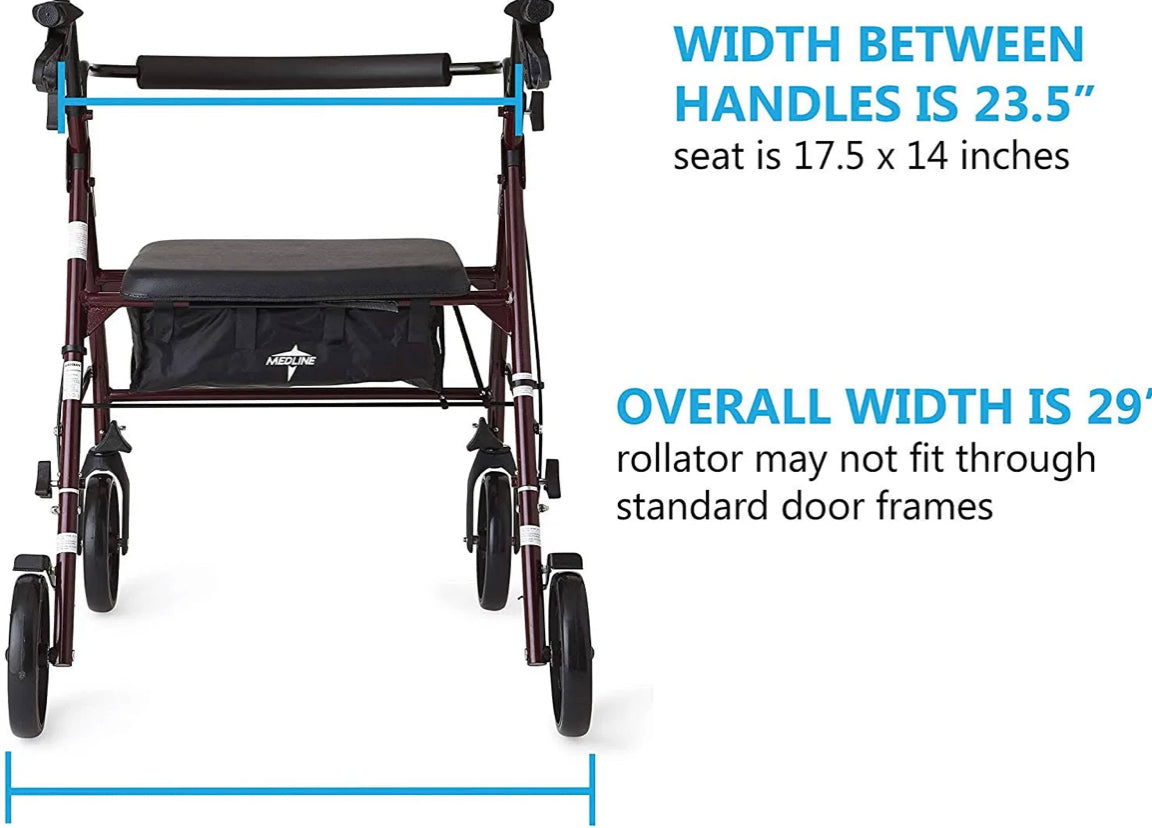 Medline Basic Steel Heavy-Duty Bariatric Rollator Burgundy